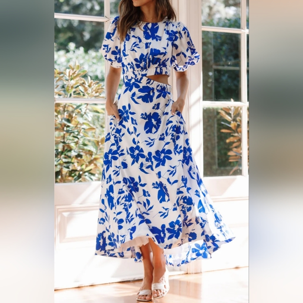 Petal & Pup Blue and White Asymmetrical Dress (0188)